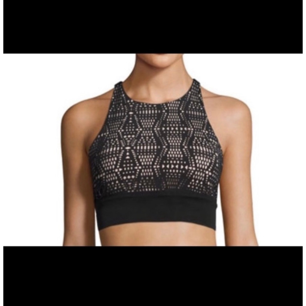 ALO Yoga Illuminate Black Nude High Neck Laser Cut Sport Bra- Size XS